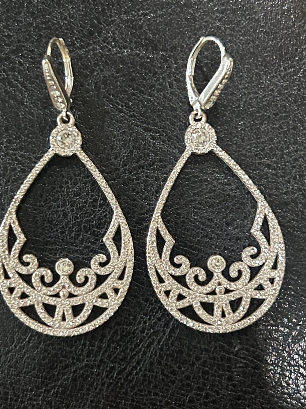 Brighton Like-Cezanne Elegant Filigree Teardrop Dangle Earrings - Silver Tone